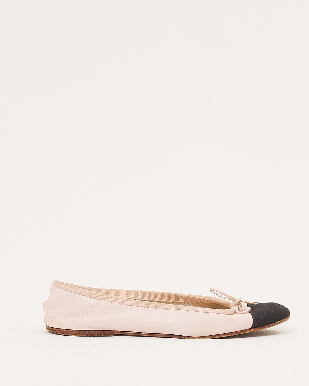 Chanel Light Pink Leather Cap Toe Ballerina Flats - 38.5