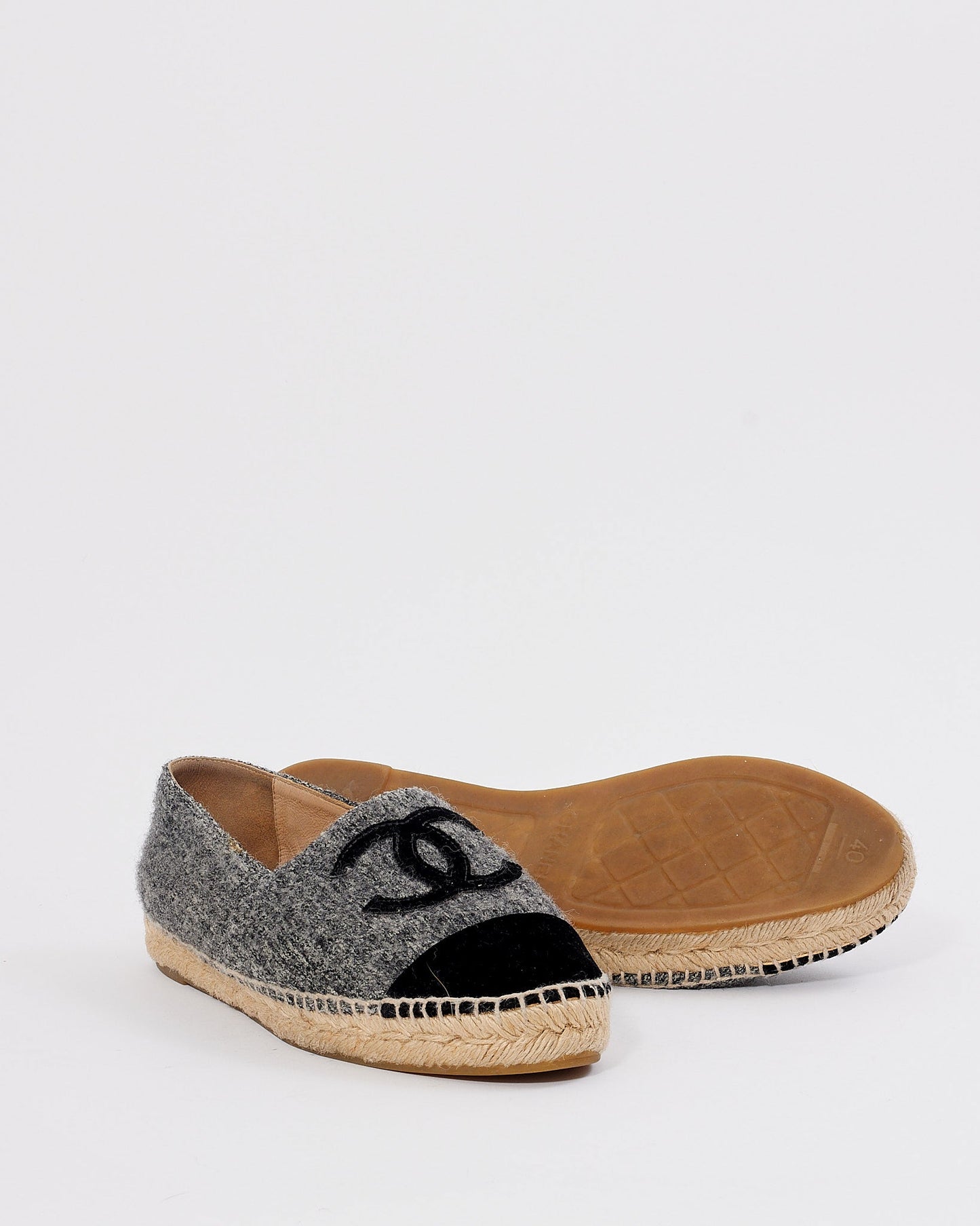 Chanel Grey/Black Wool CC Interlocking Logo Espadrilles - 40