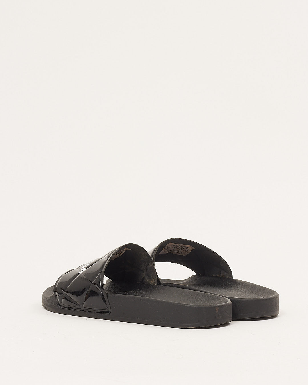 Balenciaga Patent Leather Quilted Logo Pool Slides - 40