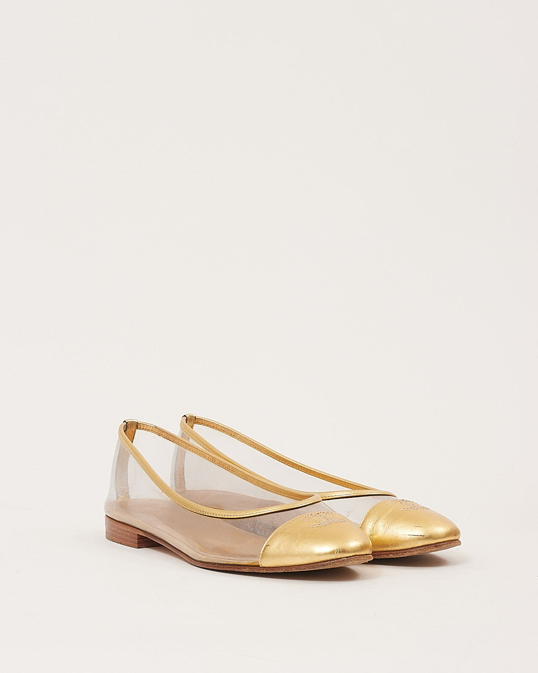 Chanel Gold PVC Ballerina CC Logo Flats - 38