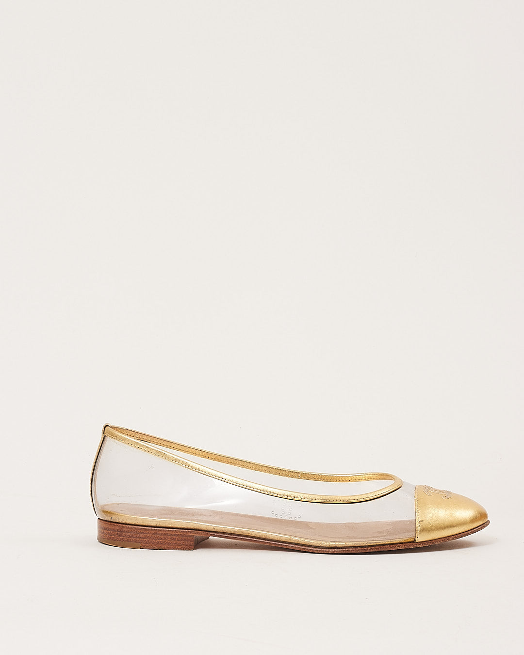 Chanel Gold PVC Ballerina CC Logo Flats - 38