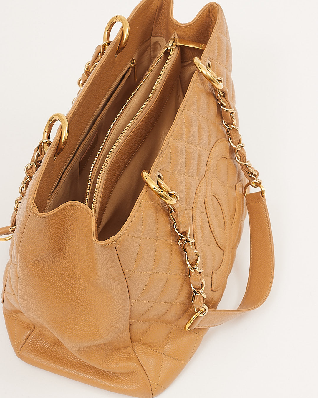 Chanel Tan Caviar Quilted Leather Grand Shopping Tote Bag