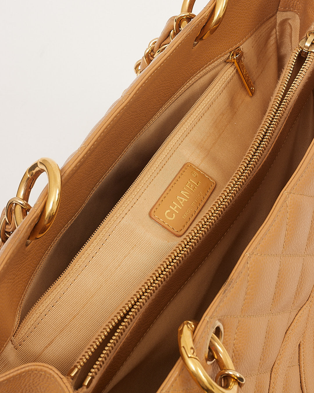 Chanel Tan Caviar Quilted Leather Grand Shopping Tote Bag