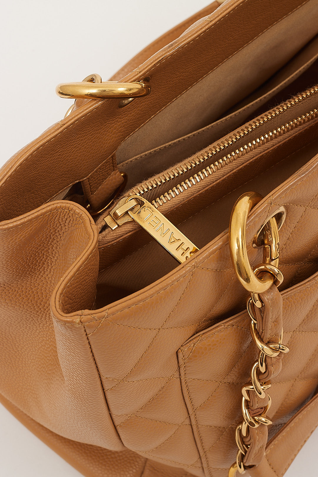 Chanel Tan Caviar Quilted Leather Grand Shopping Tote Bag