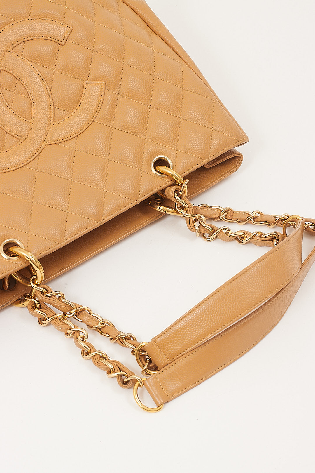 Chanel Tan Caviar Quilted Leather Grand Shopping Tote Bag