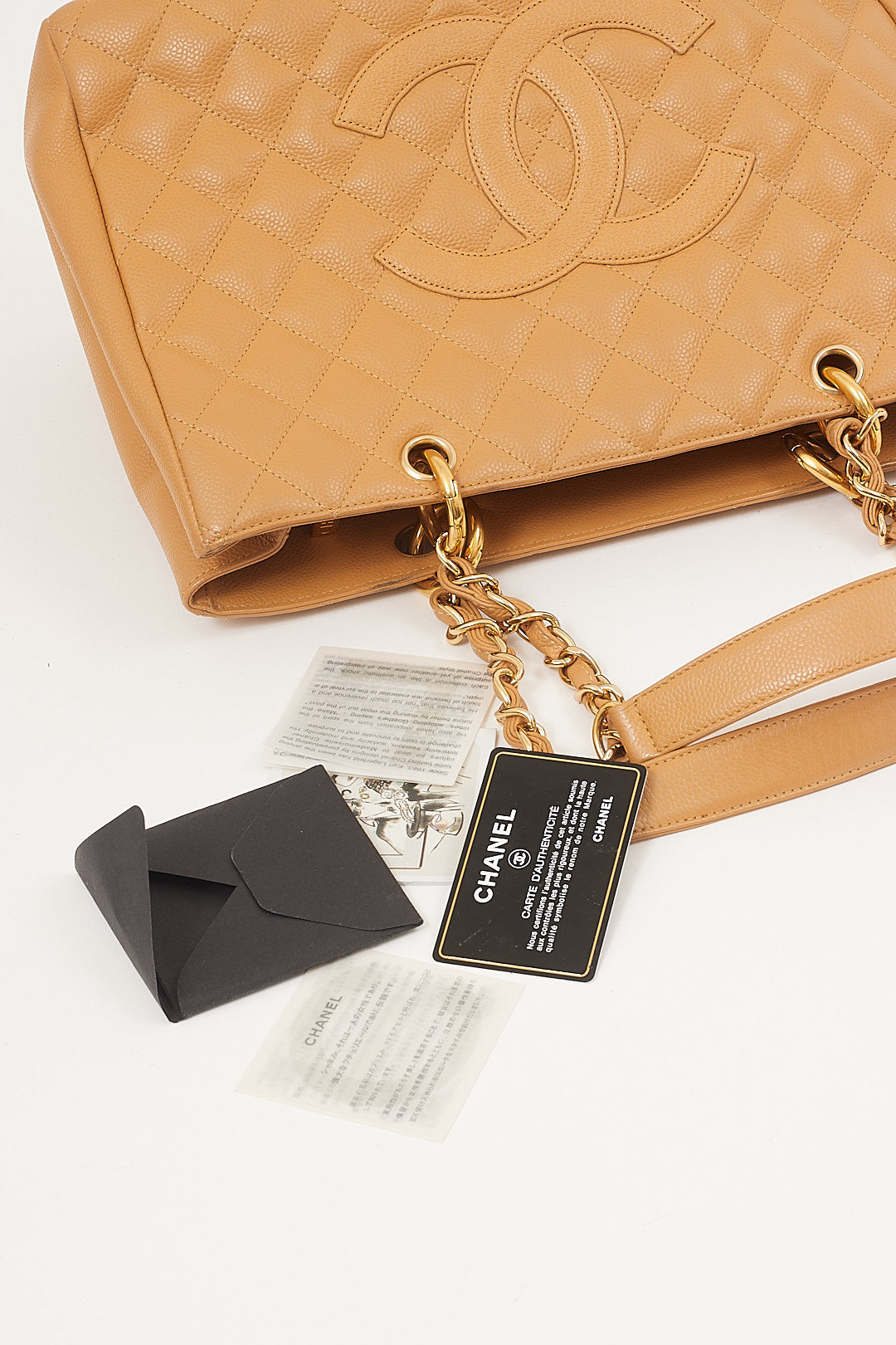 Chanel Tan Caviar Quilted Leather Grand Shopping Tote Bag