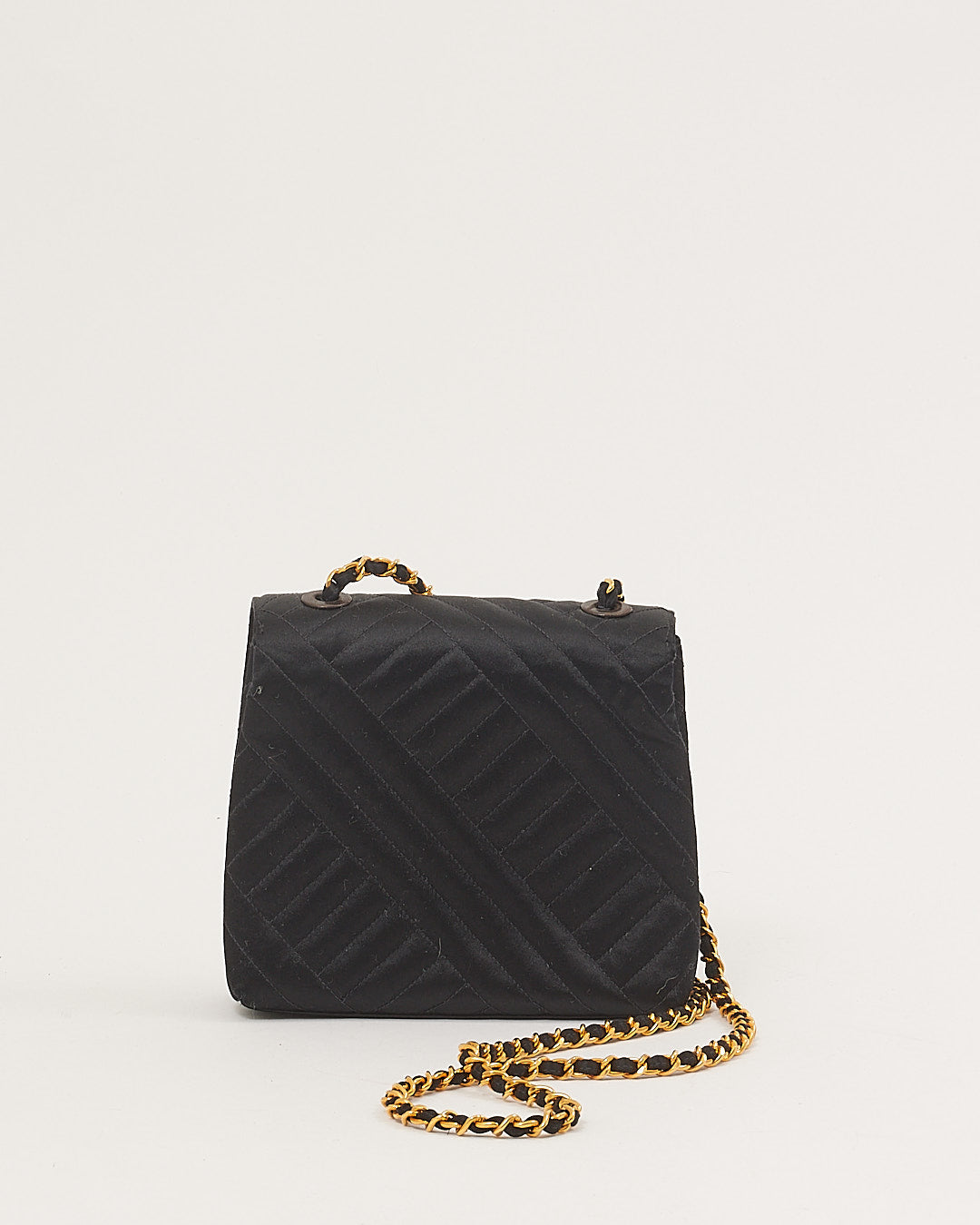 Chanel Black Satin 24K Gold Plated Vintage Square Flap Bag