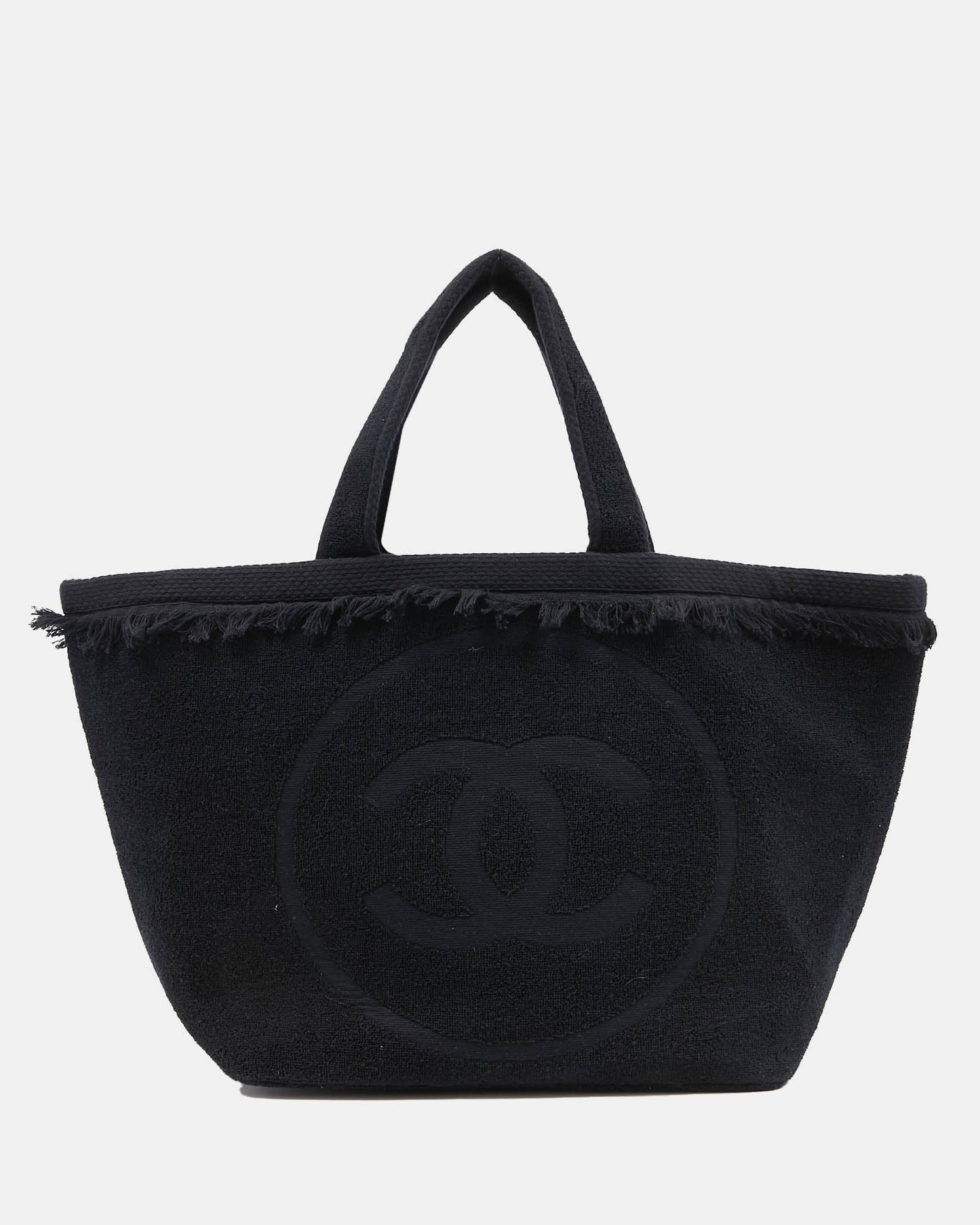 Chanel Black Terry Fringe CC Logo Beach Tote Bag