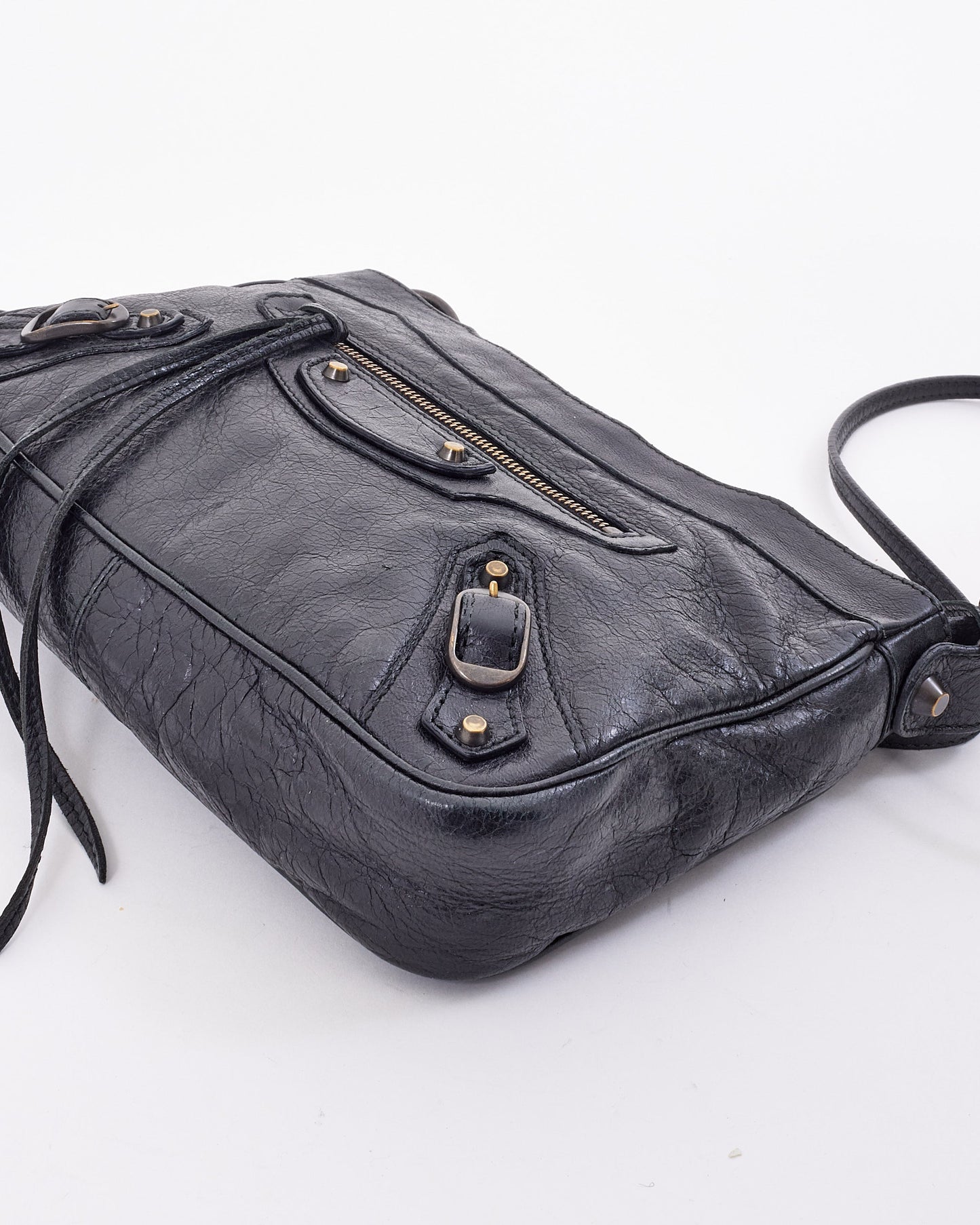 Balenciaga Black Leather Motocross Classic Hip Crossbody Bag