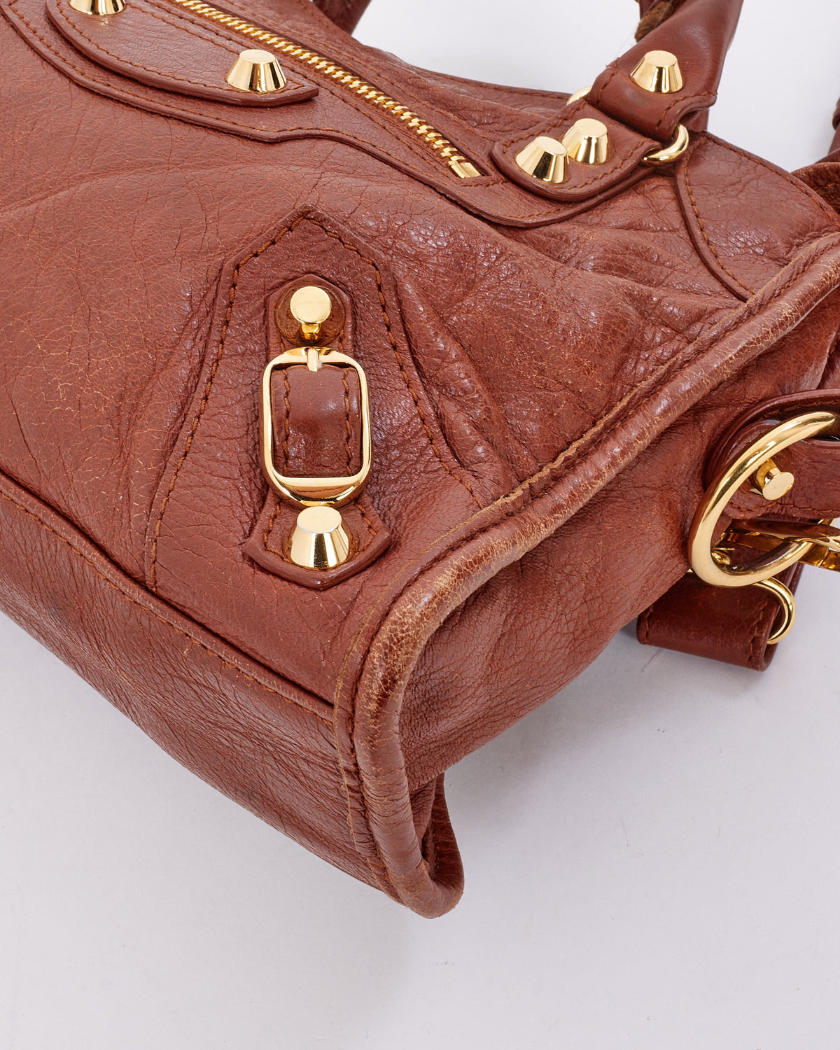 Balenciaga Tan Leather Motocross Classic Mini City Bag