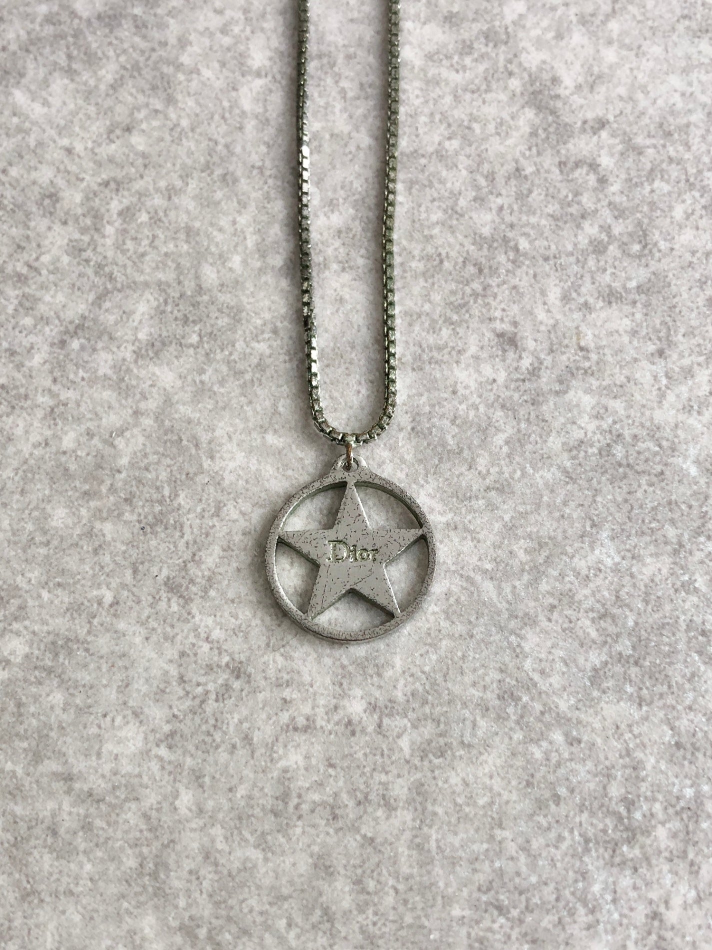 Christian Dior  Star Motif Necklace Silver Vintage 37kear