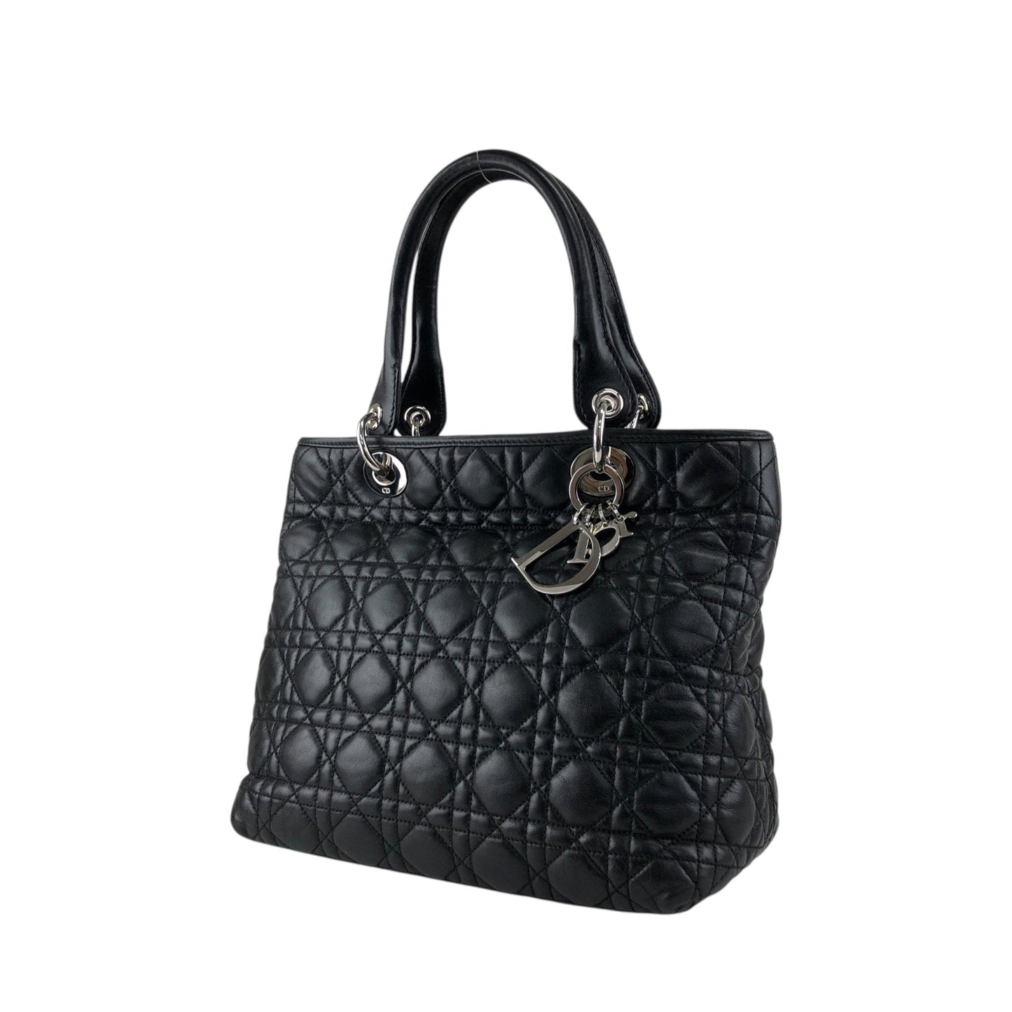 Christian Dior Lady Dior Cannage Logo Charm Handbag Black Vintage ymgxfh