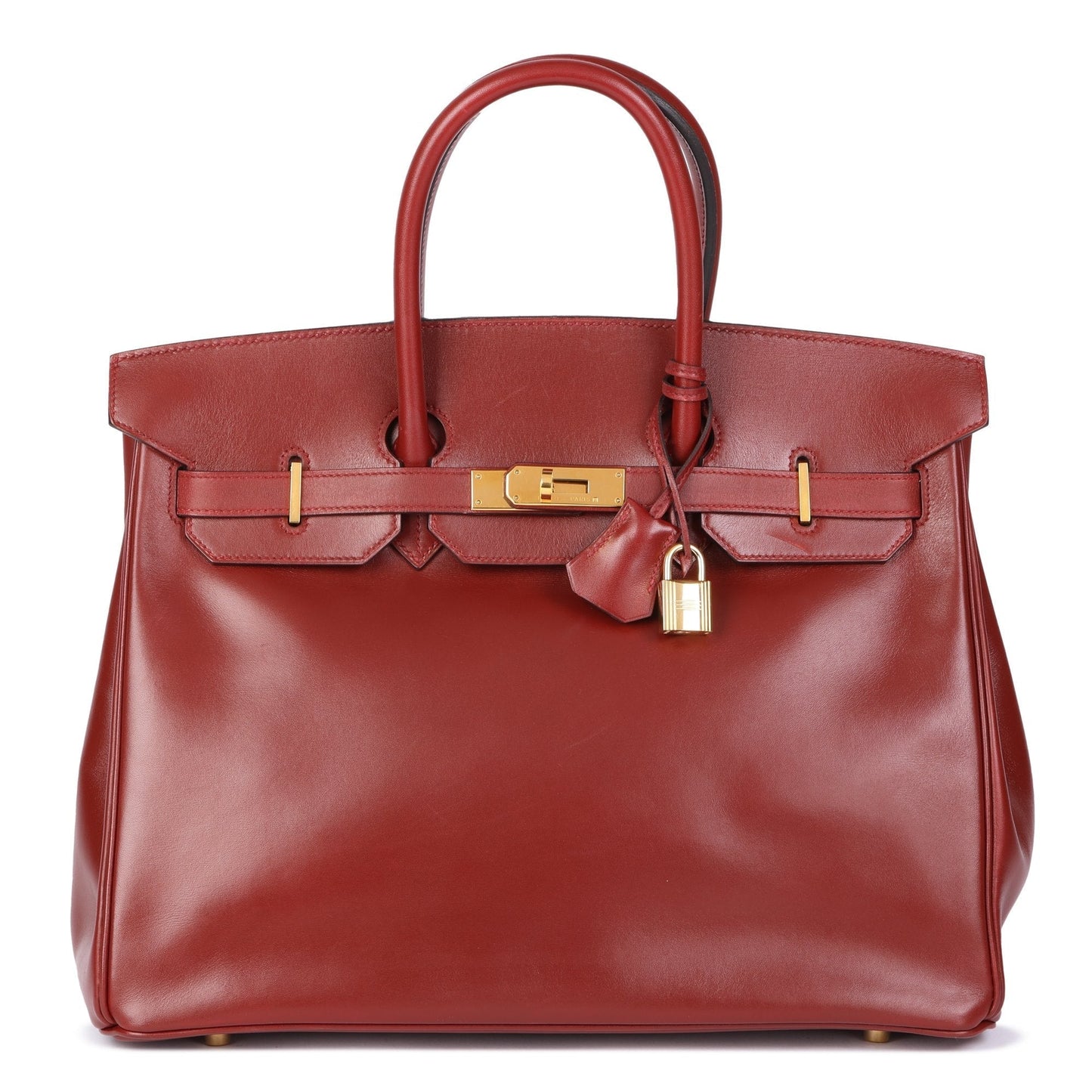 Hermes Rouge Vif Box Calf Leather Vintage Birkin 35cm Retourne Tote