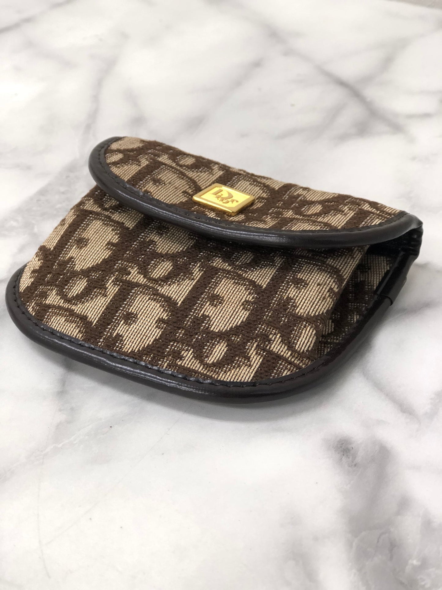 Christian Dior Trotter CD Logo Jacquard Leather Coin Purse Brown Vintage e3hgif
