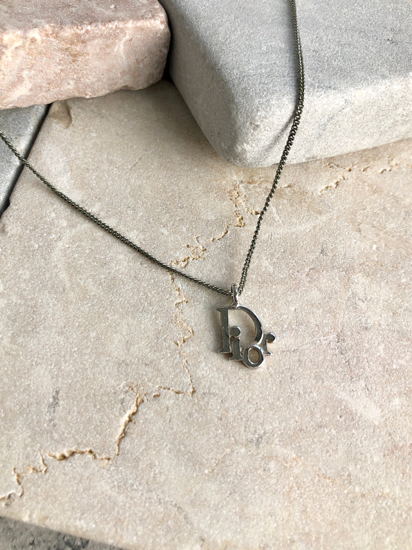 Christian Dior CD Logo Necklace Silver Vintage 3ym4wx
