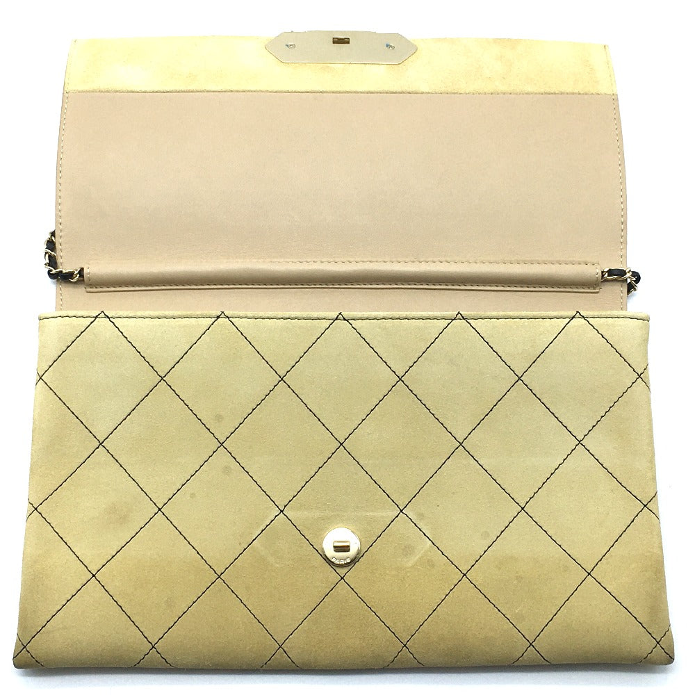 CHANEL Shoulder Bag suede Beige x Gold Metal CHANEL logo Matrasse Women Used