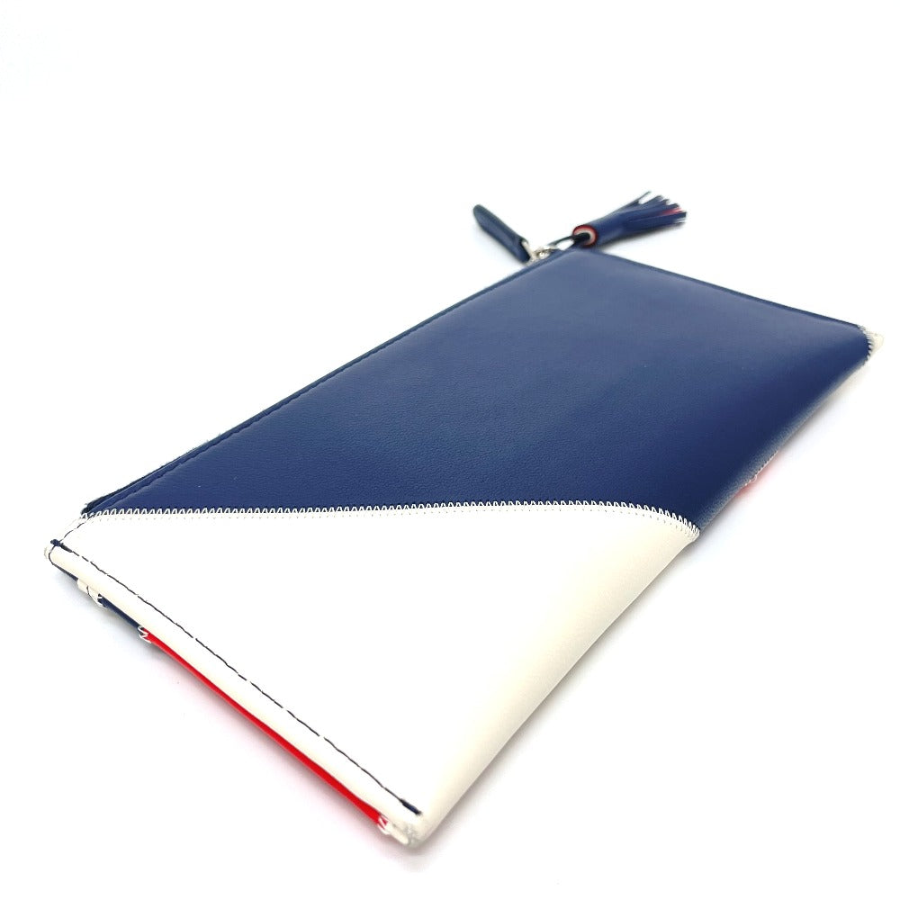 CHANEL Card Case lambskin Blue x white x red CC COCO Mark fringe Women Used
