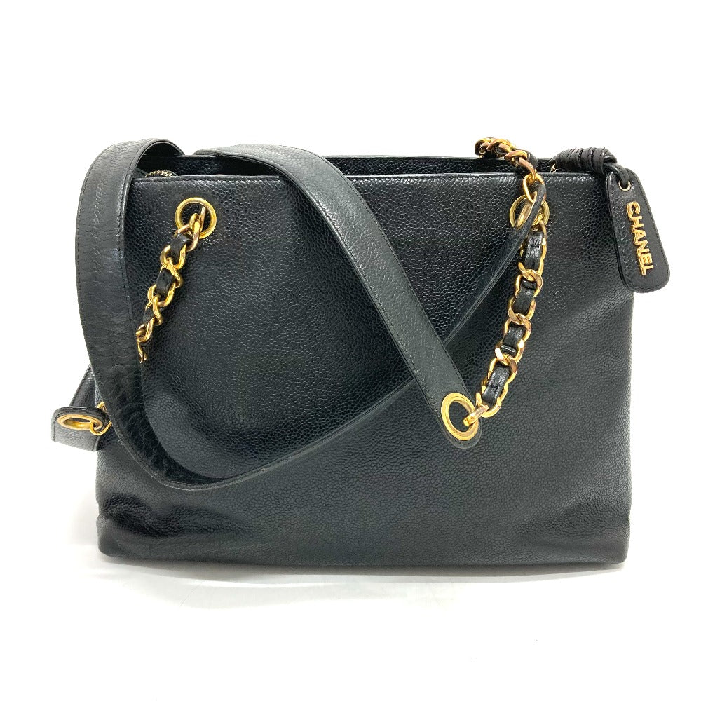 CHANEL Shoulder Bag Caviar skin black CC COCO Mark Matrasse Women Used