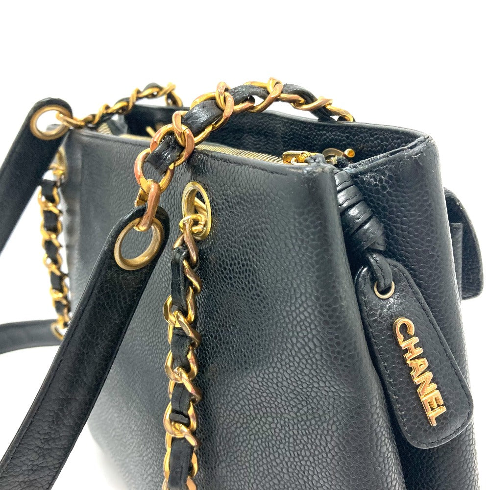 CHANEL Shoulder Bag Caviar skin black CC COCO Mark Matrasse Women Used