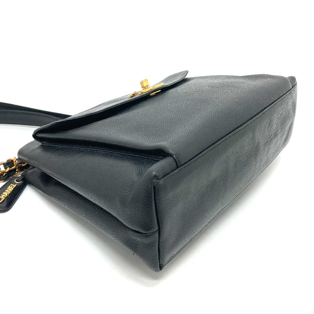 CHANEL Shoulder Bag Caviar skin black CC COCO Mark Matrasse Women Used