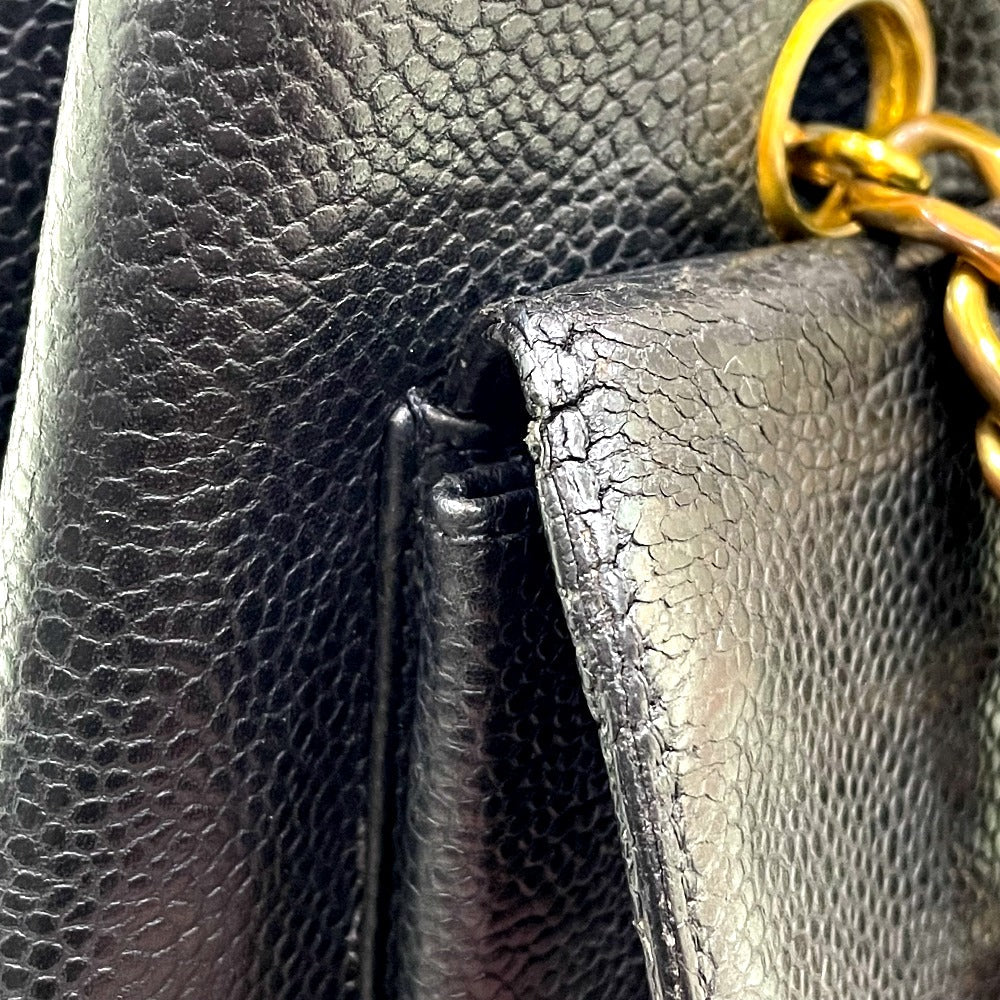 CHANEL Shoulder Bag Caviar skin black CC COCO Mark Matrasse Women Used