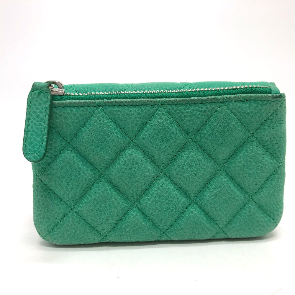 CHANEL Coin case Soft caviar skin green COCO Mark CC Matrasse Women Used