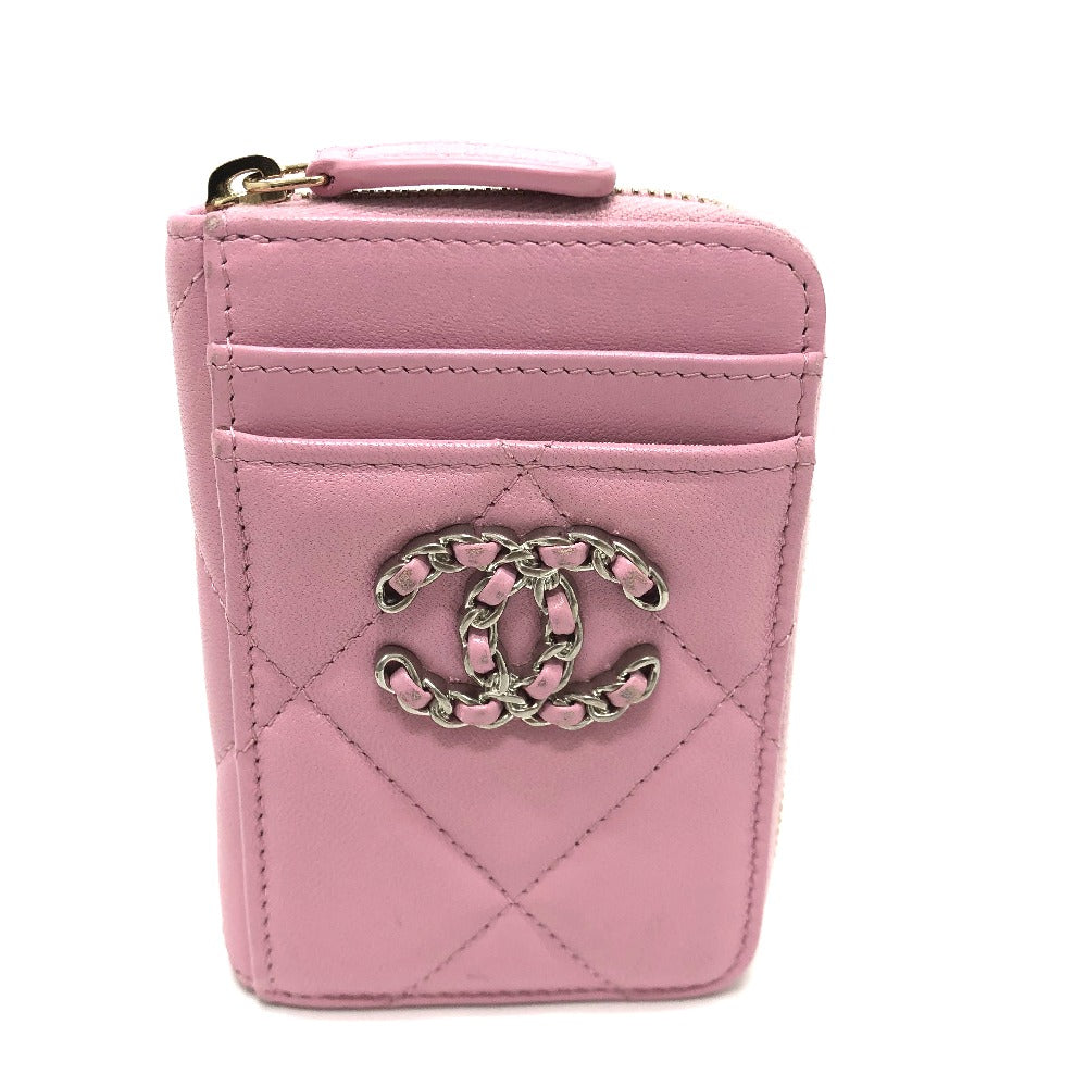 CHANEL Coin case lambskin pink COCO Mark CC Matelasse/Card Case Women Used