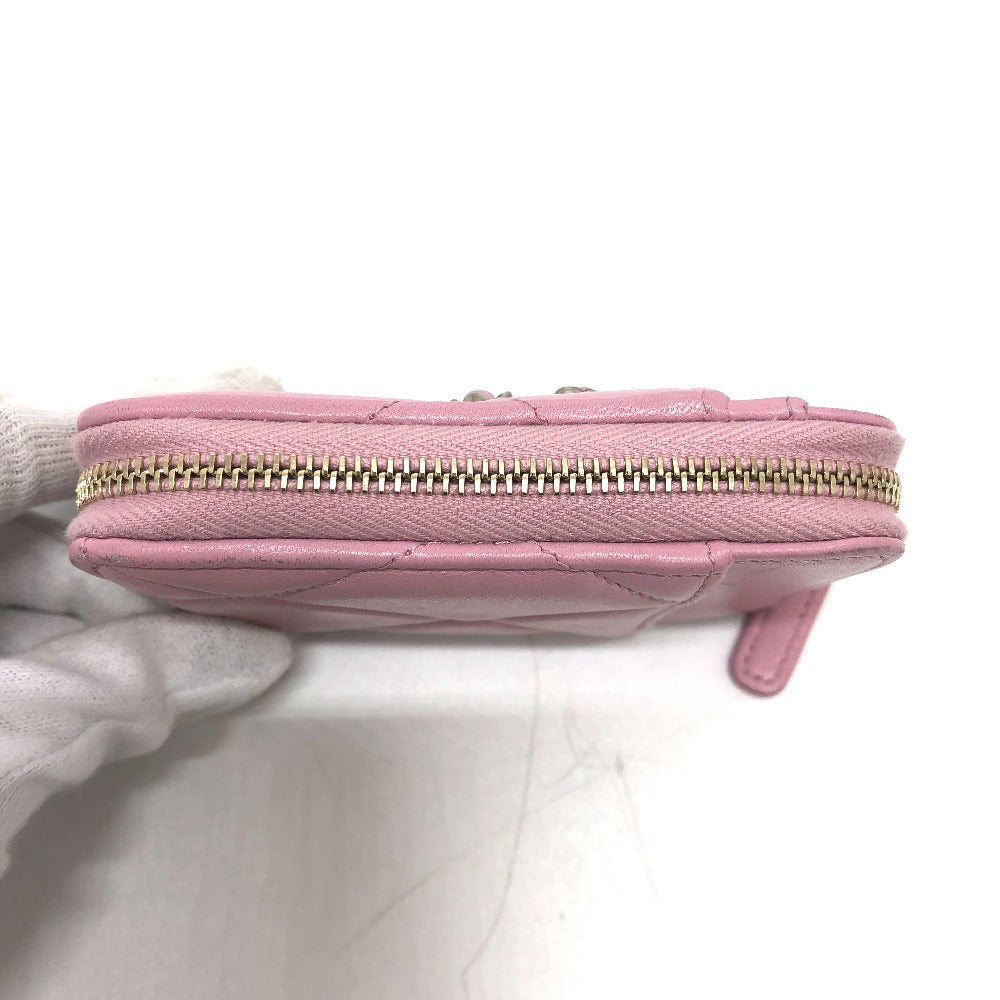 CHANEL Coin case lambskin pink COCO Mark CC Matelasse/Card Case Women Used