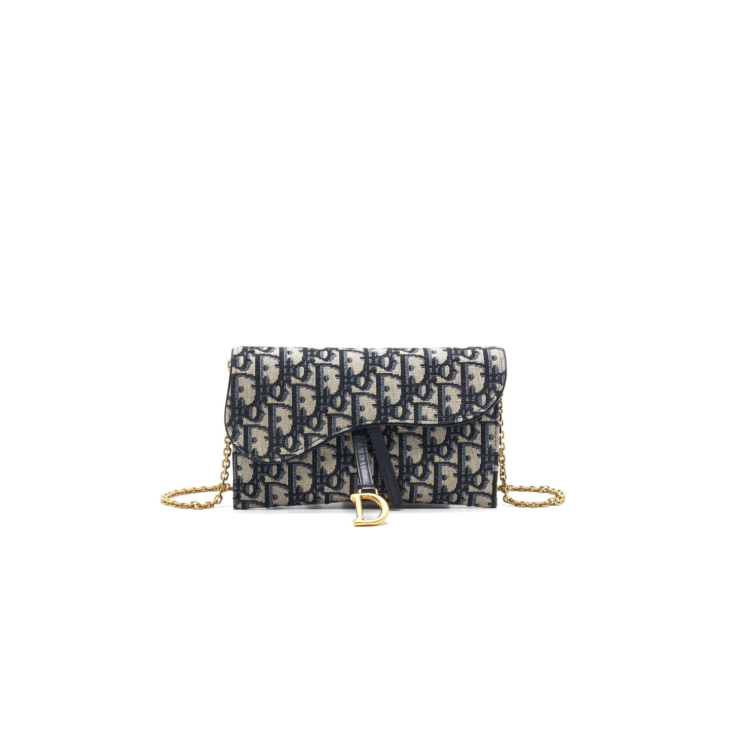 Dior Saddle Wallet with Chain Blue Oblique Jacquard