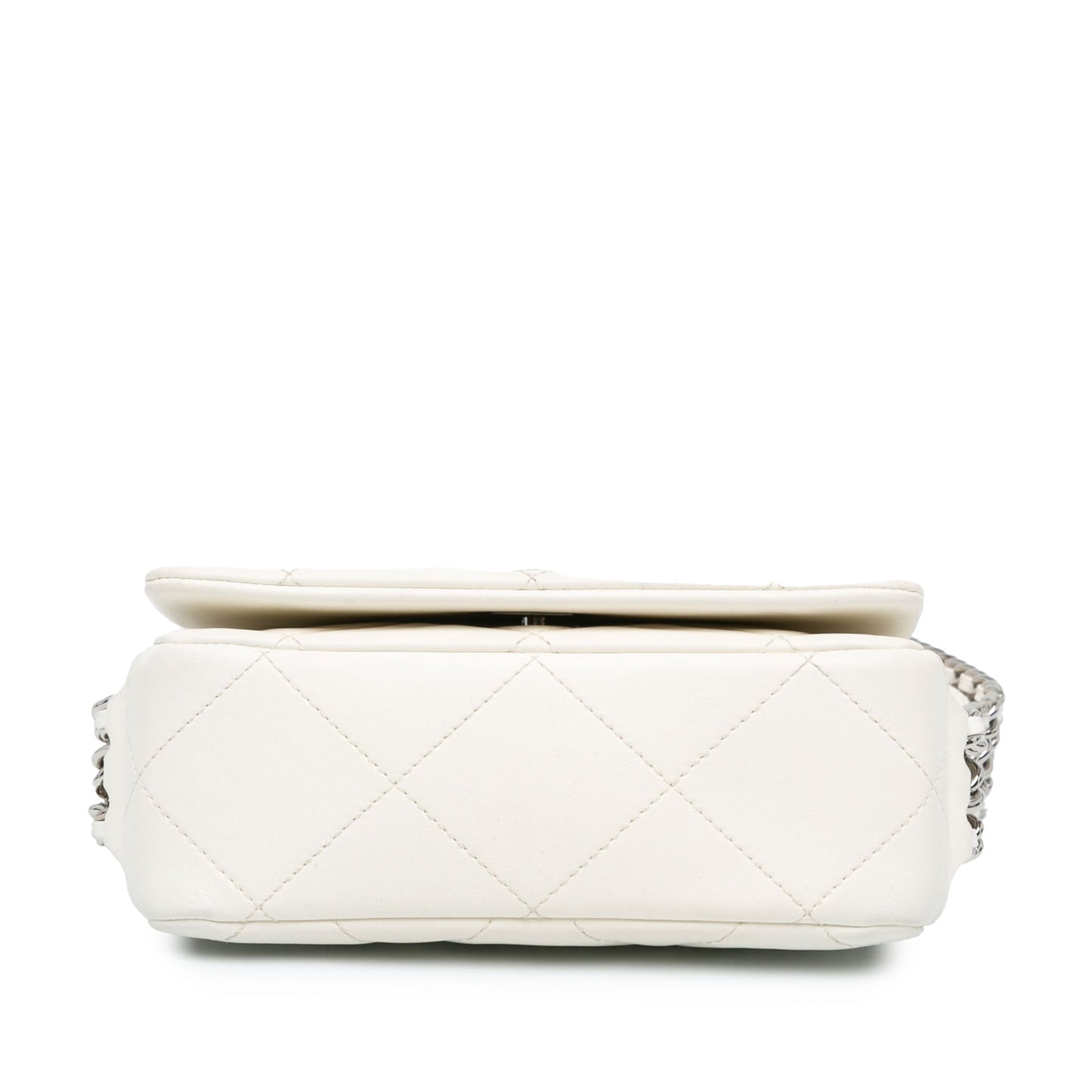 White Chanel Mini Quilted Lambskin Chain Rows Flap Crossbody Bag