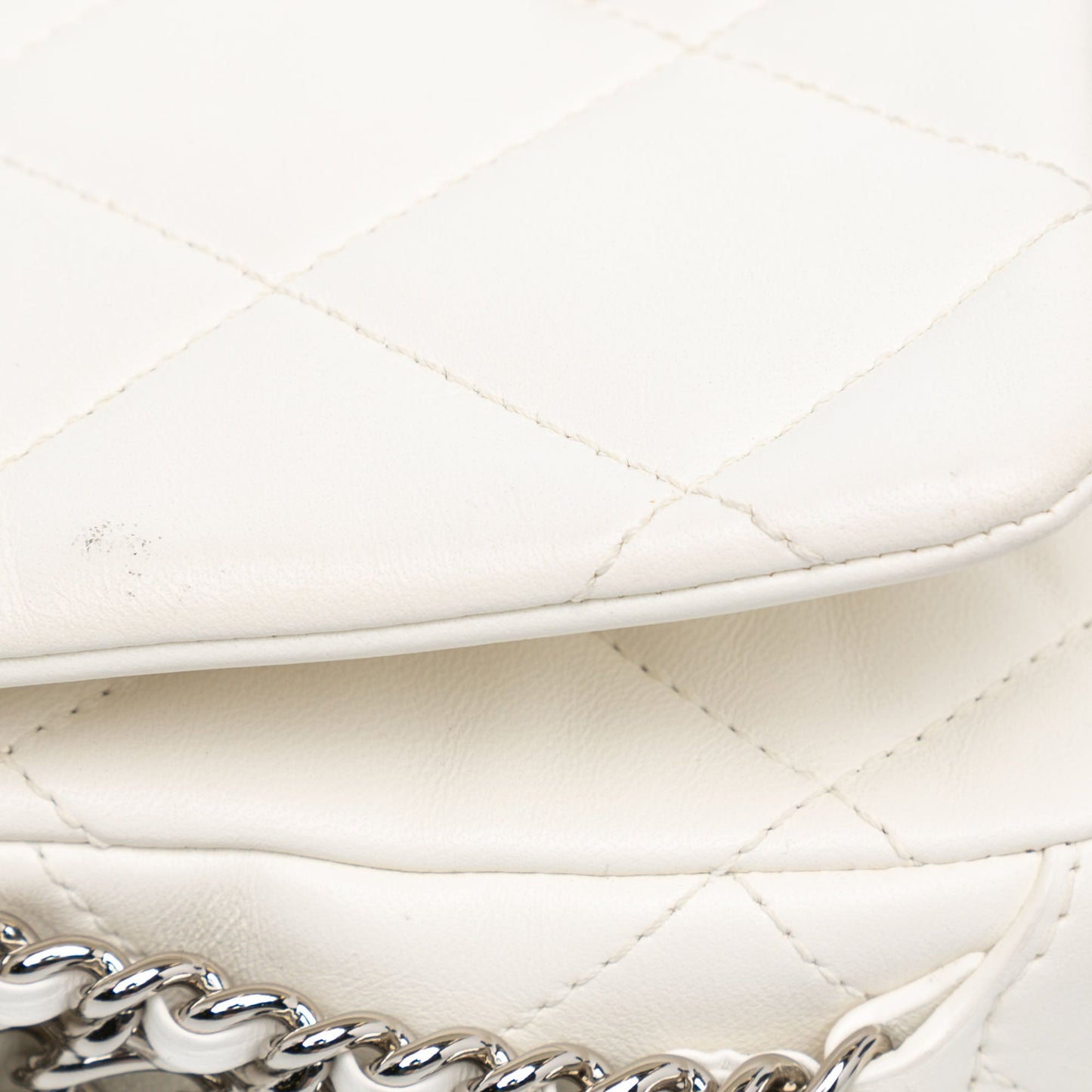 White Chanel Mini Quilted Lambskin Chain Rows Flap Crossbody Bag