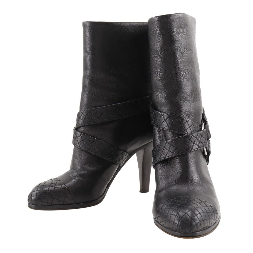CHANEL boots leather black Matrasse COCO Mark Women 34 1/2 Used
