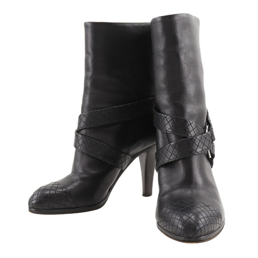 CHANEL boots leather black Matrasse COCO Mark Women 34 1/2 Used