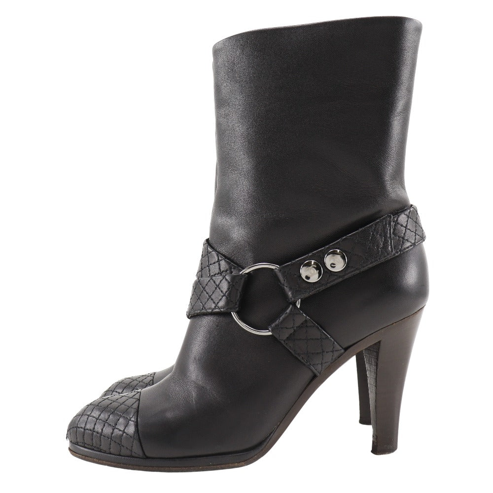 CHANEL boots leather black Matrasse COCO Mark Women 34 1/2 Used