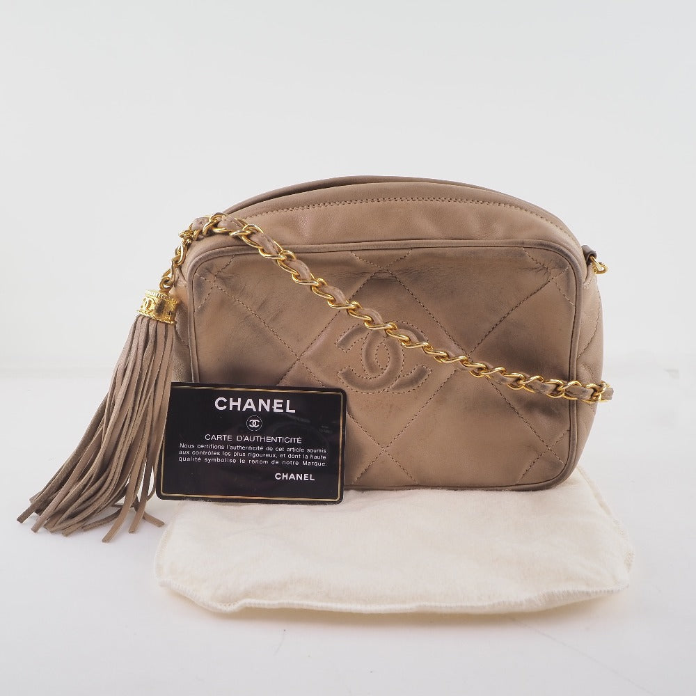 CHANEL Shoulder Bag lambskin beige Matrasse Fringe ChainShoulder Women Used