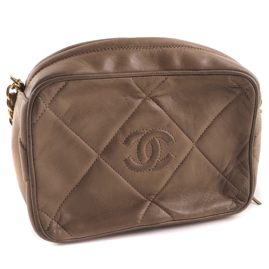 CHANEL Shoulder Bag lambskin beige Matrasse Fringe ChainShoulder Women Used