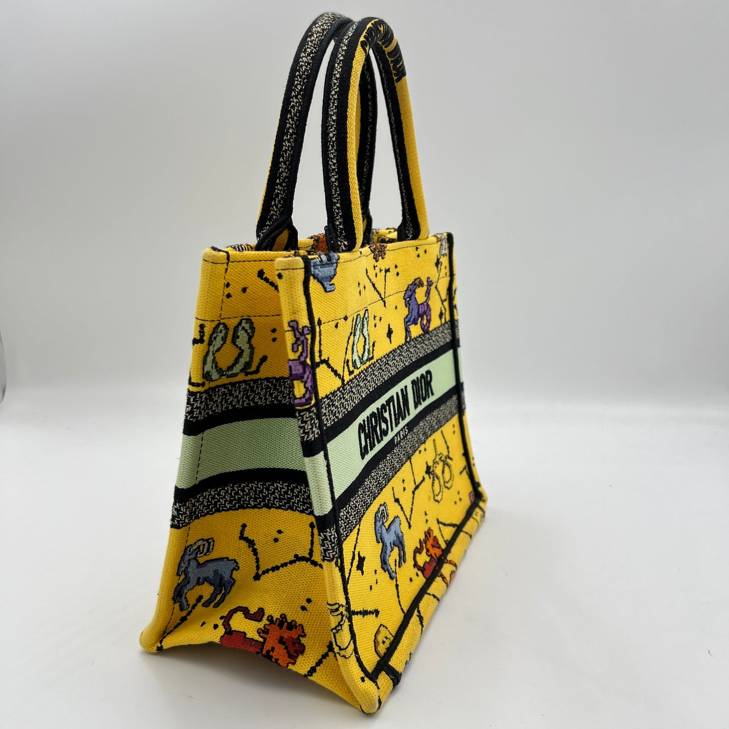 Pixel Zodiac Book Small Yellow Tote Bag in Jacquard