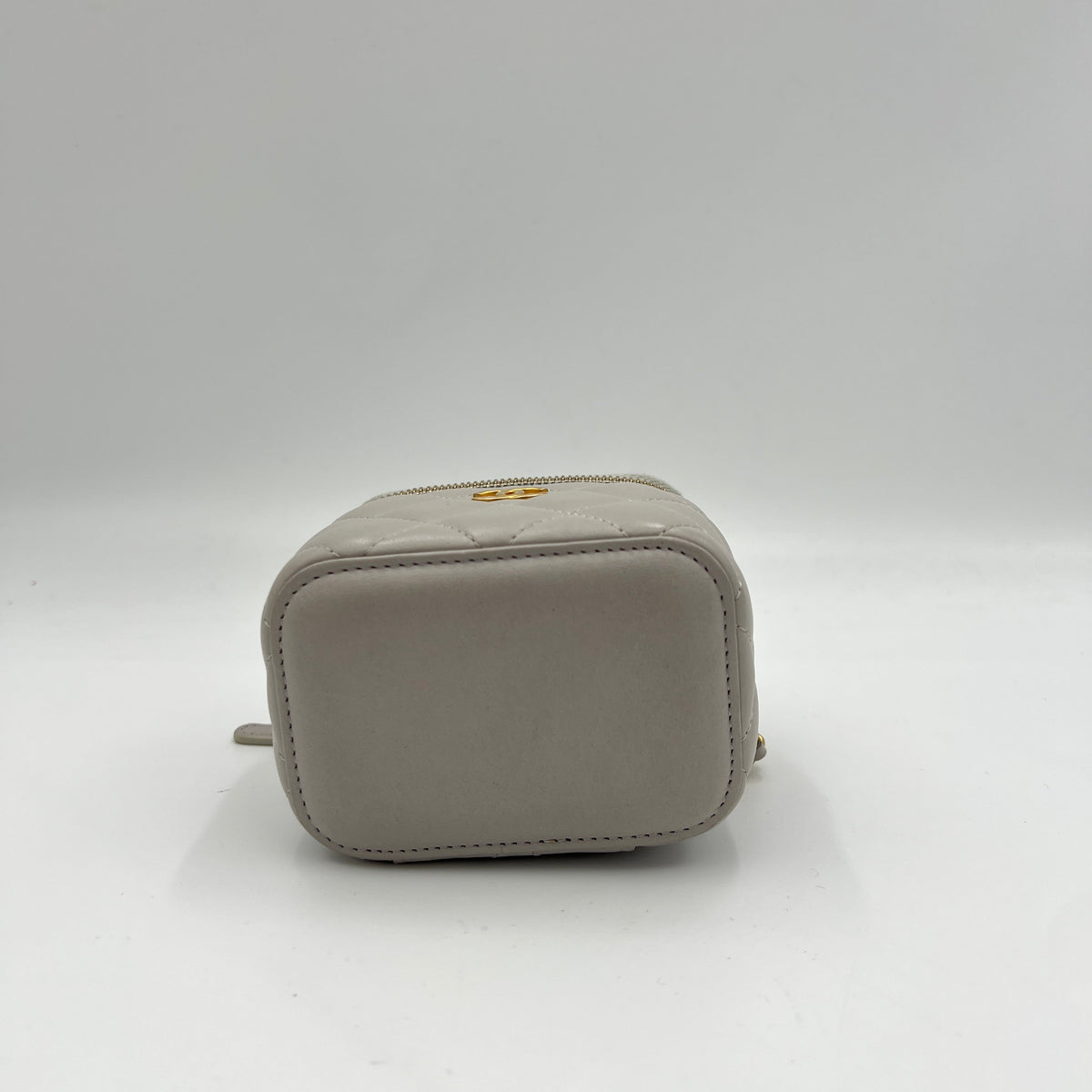 Classic Mini Grey Vanity Bag in Lambskin, Gold hardware
