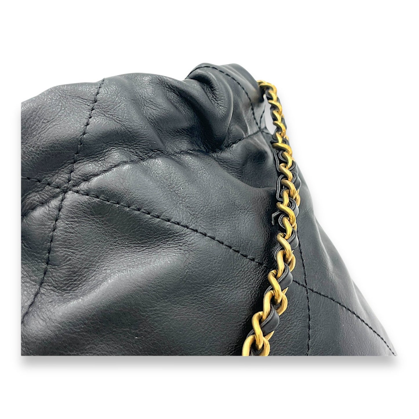 22 Mini Black Crossbody Bag in Calfskin, Gold hardware