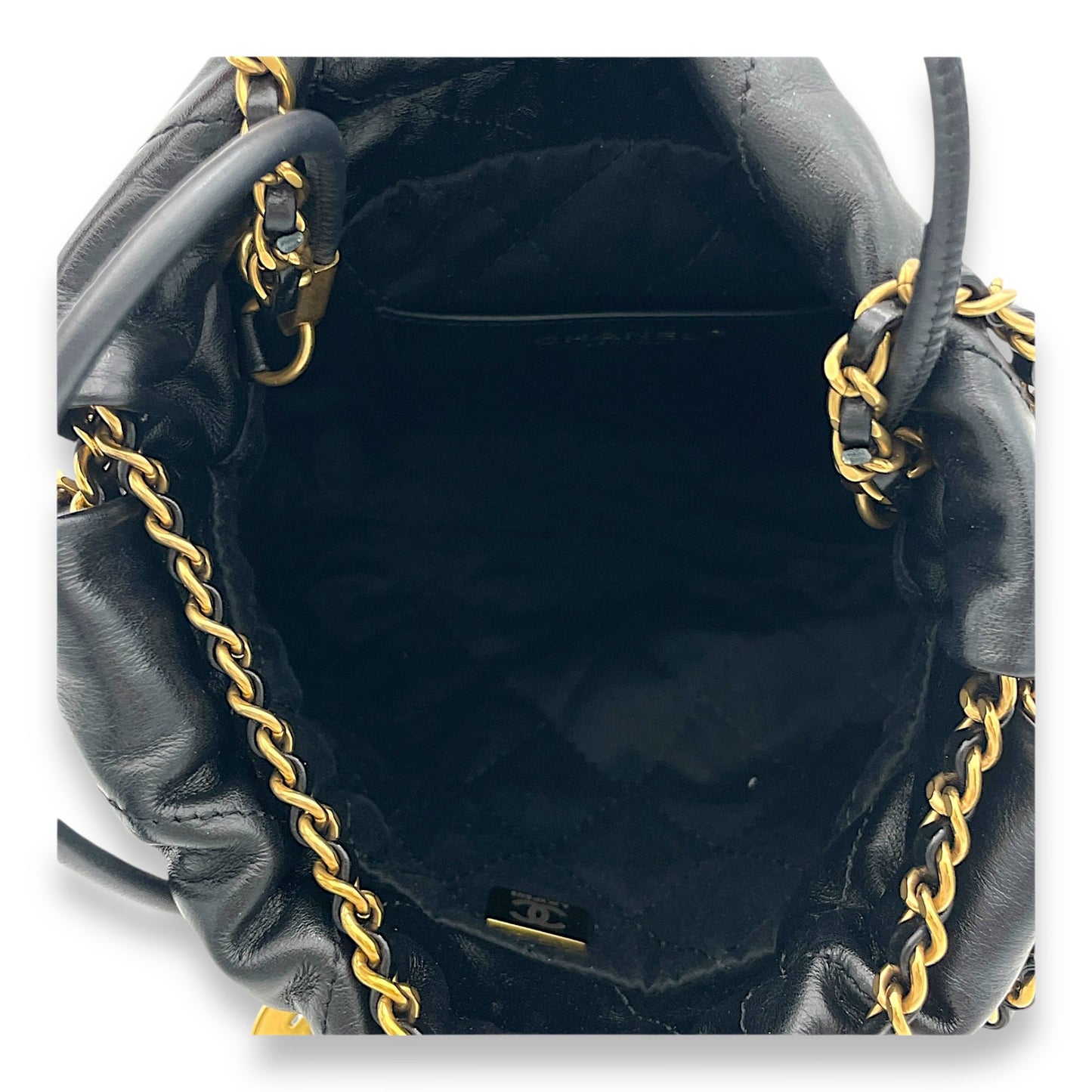 22 Mini Black Crossbody Bag in Calfskin, Gold hardware