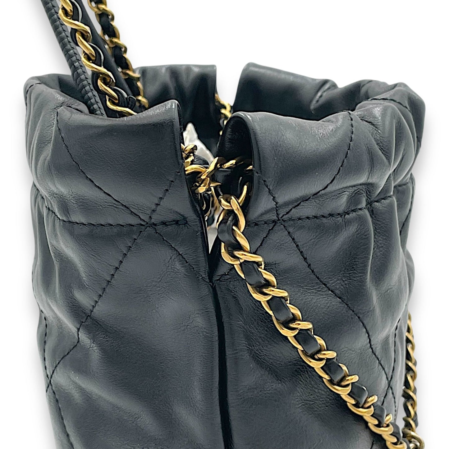 22 Mini Black Crossbody Bag in Calfskin, Gold hardware