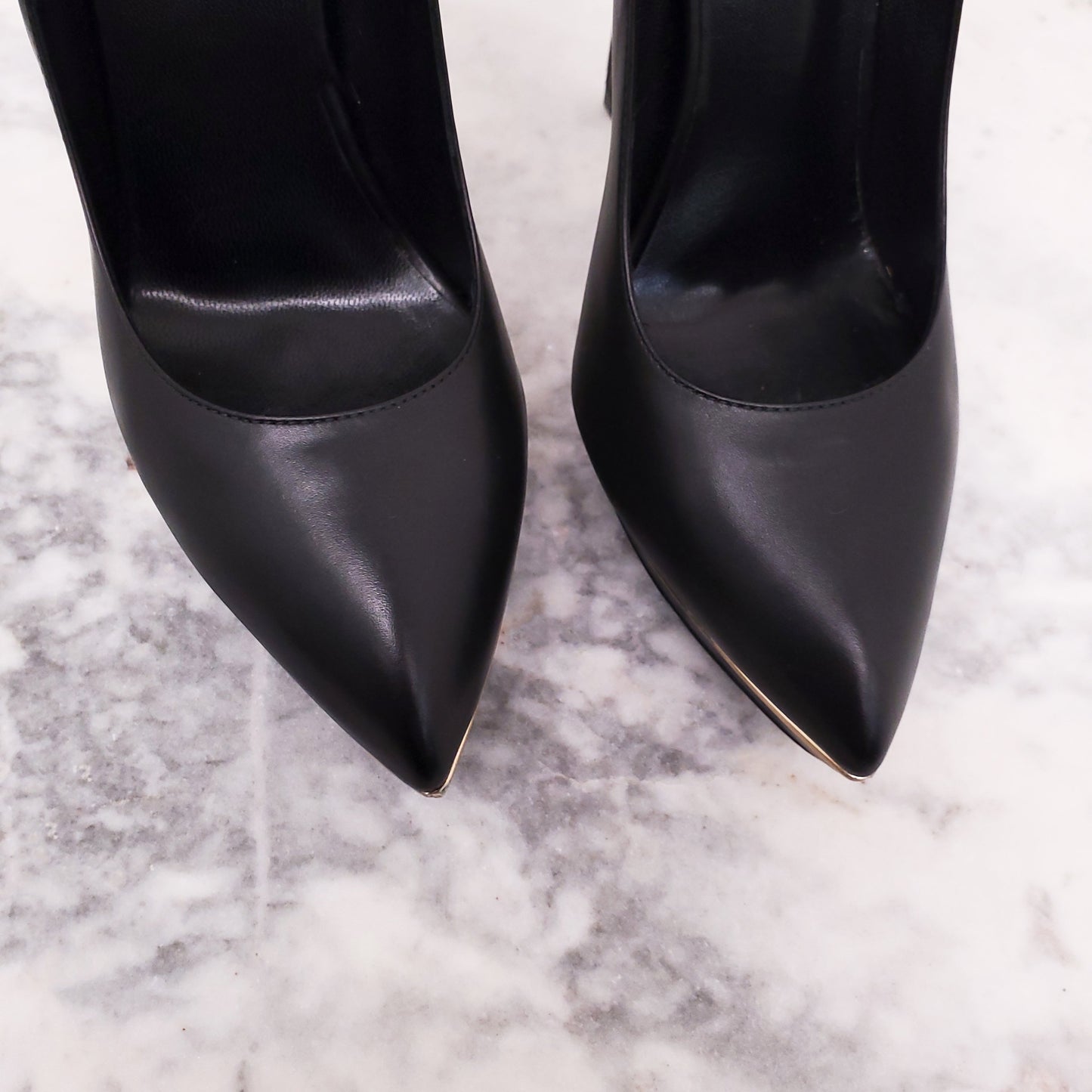 SAINT LAURENT BLACK AND GOLD 'JANIS' PLATFORM HEELS - SIZE 37