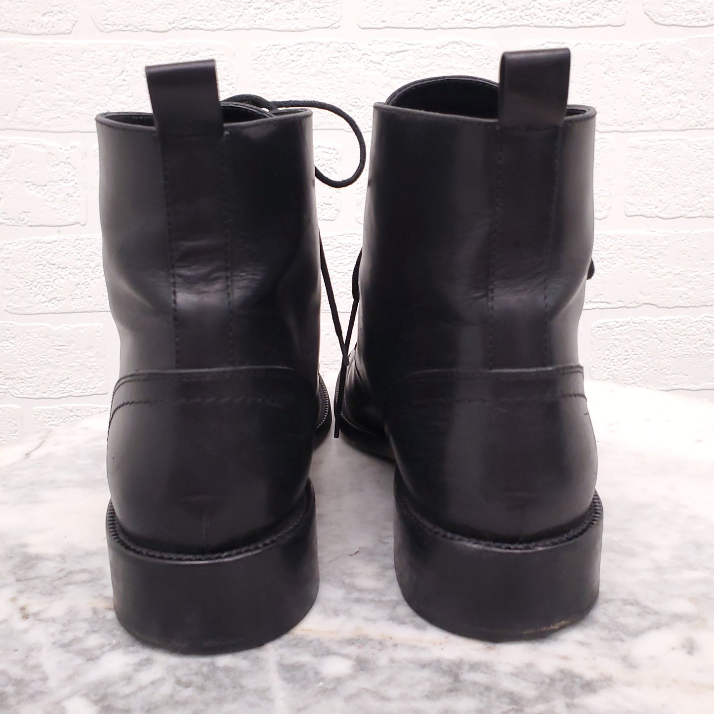 SAINT LAURENT BLACK LACE UP BOOTS - SIZE 38.5