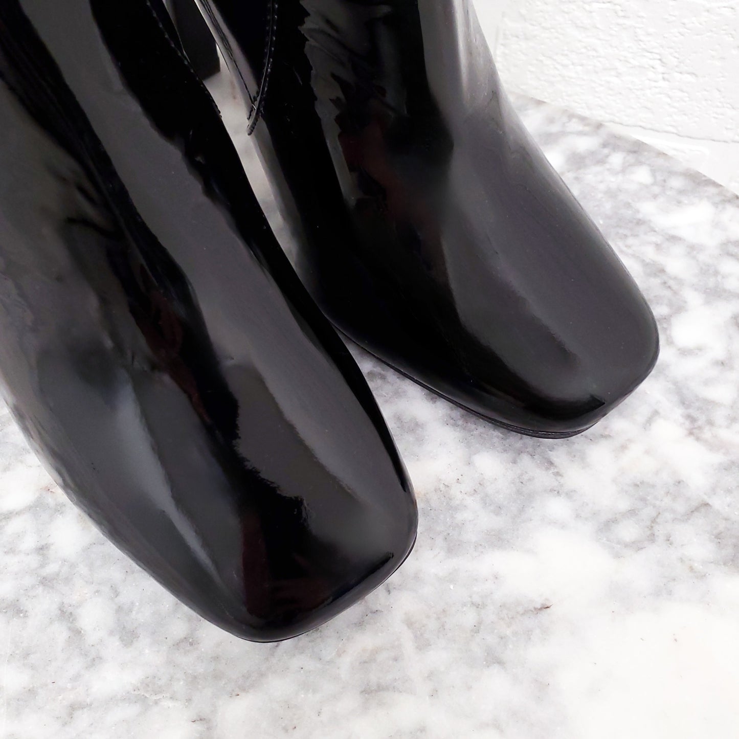 SAINT LAURENT BLACK PATENT 'ELLE KNEE HIGH BOOTS' WITH CRYSTALS - SIZE 37.5