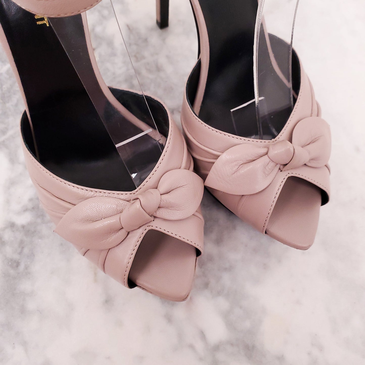SAINT LAURENT PINK LEATHER HEELS WITH BOW - SIZE 37