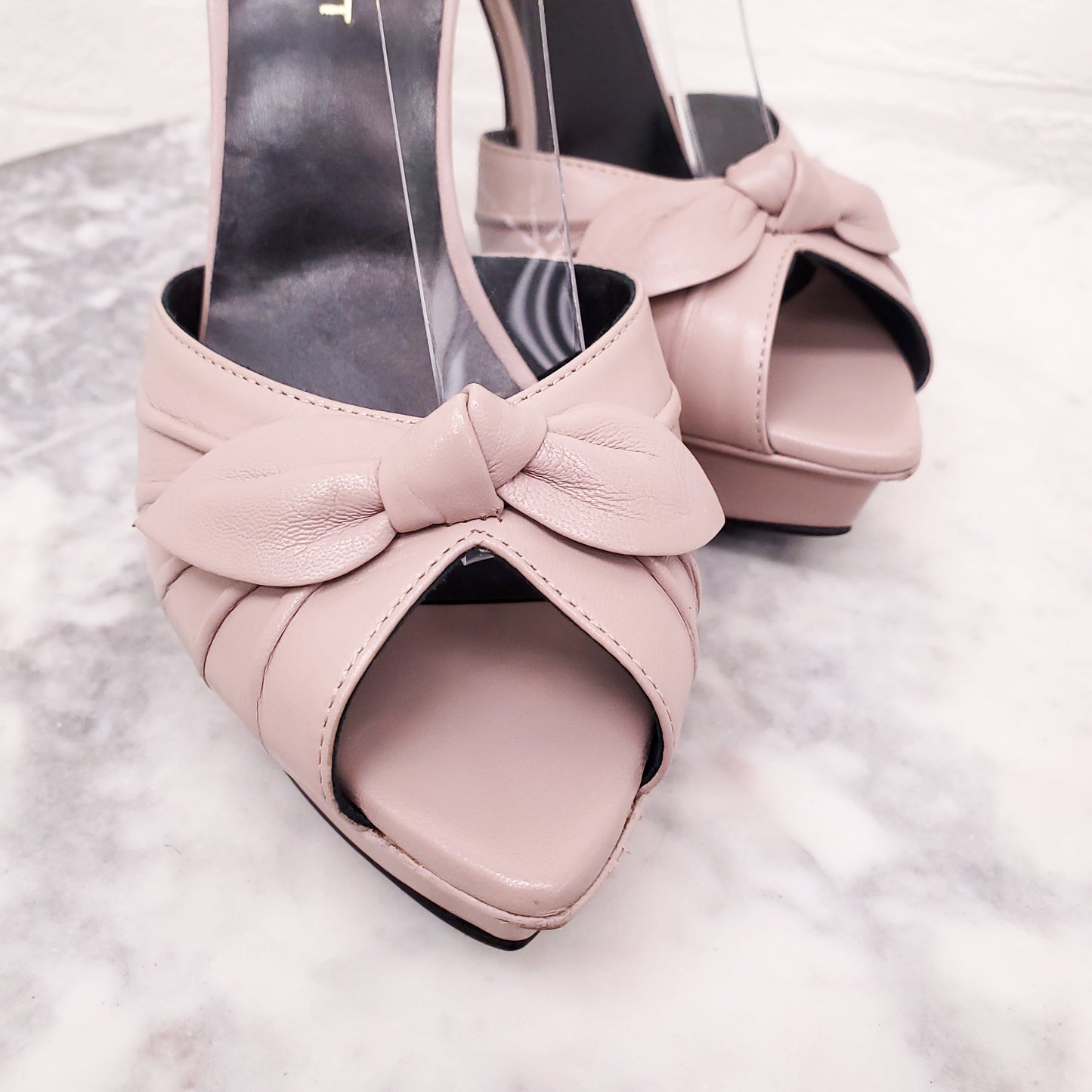 SAINT LAURENT PINK LEATHER HEELS WITH BOW - SIZE 37