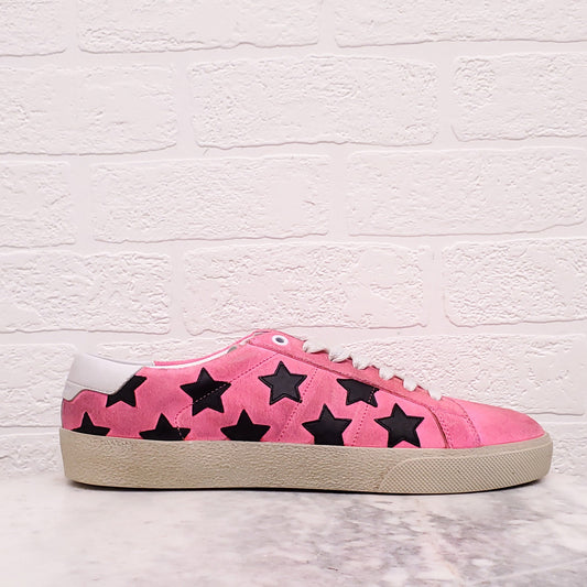 SAINT LAURENT PINK SUEDE SNEAKERS WITH STARS - SIZE 41