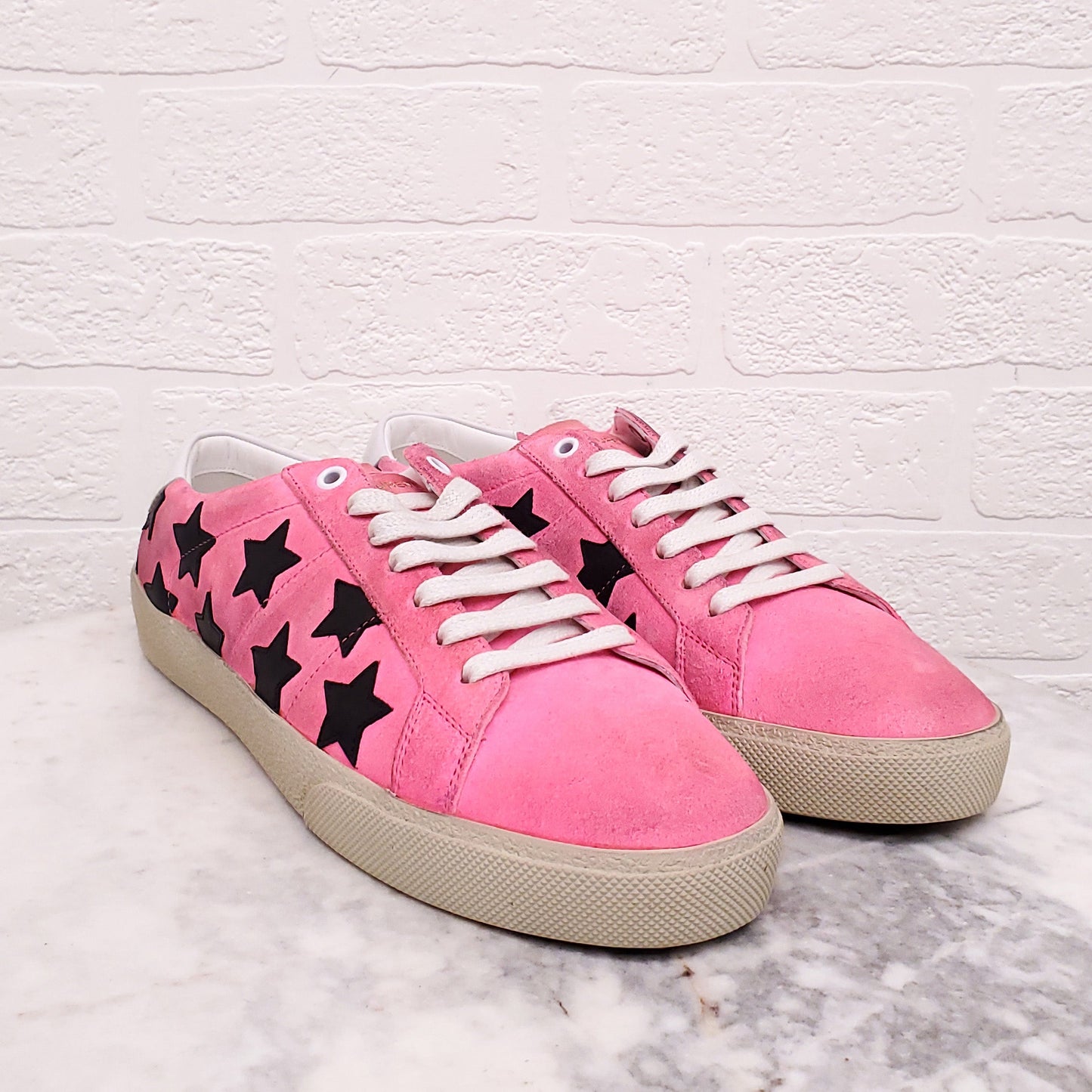 SAINT LAURENT PINK SUEDE SNEAKERS WITH STARS - SIZE 41