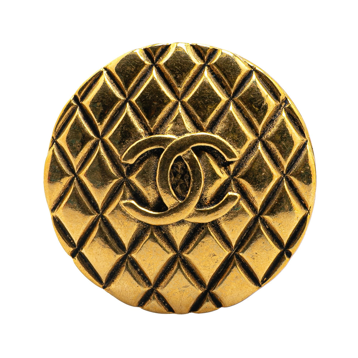Gold Chanel Gold Plated CC Quilted Brooch