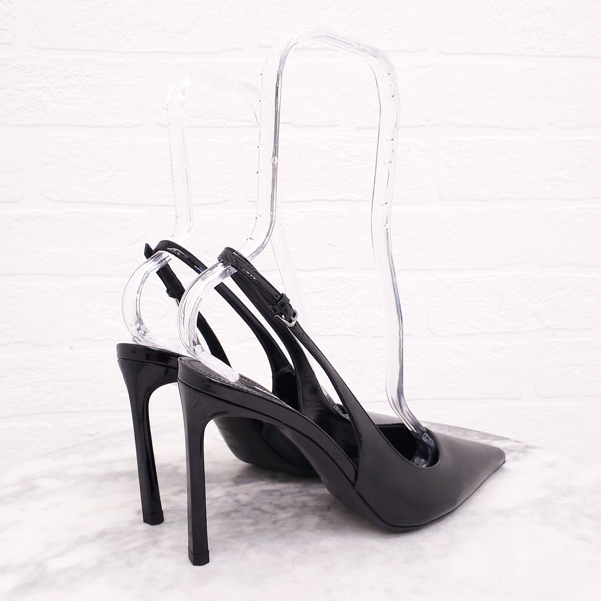 SERGIO ROSSI BLACK PATENT SLINGBACK HEELS - SIZE 38